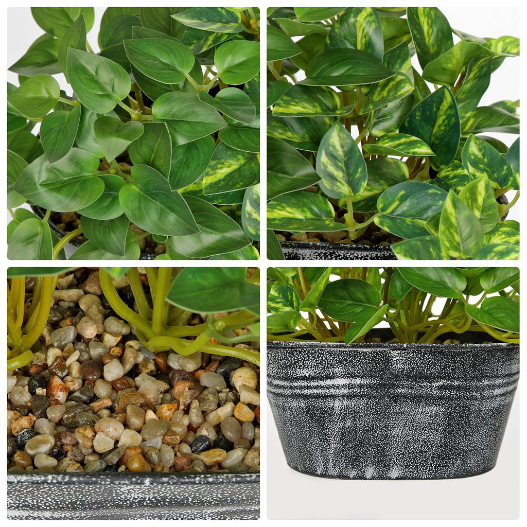 Fake Pothos with Metal Pot Small Artificial Plants Indoor
