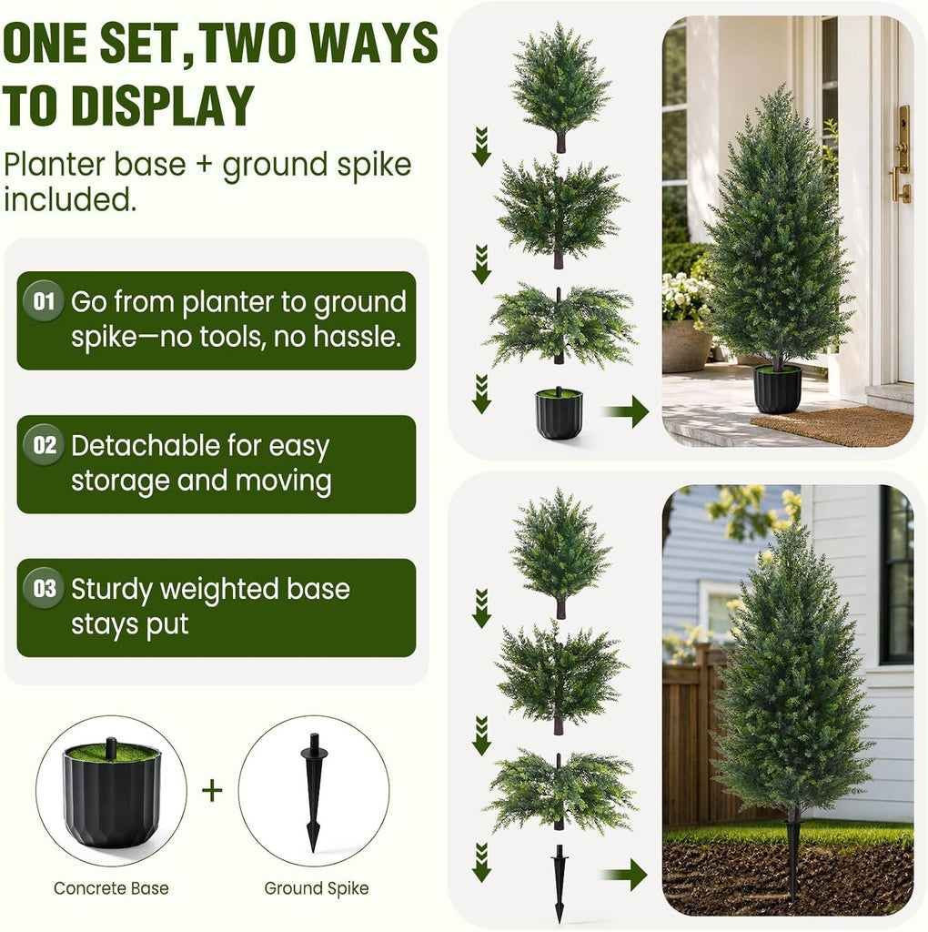 3FT Artificial Topiary Cedar Trees, Realistic 2 Set Outdoor Christmas Trees