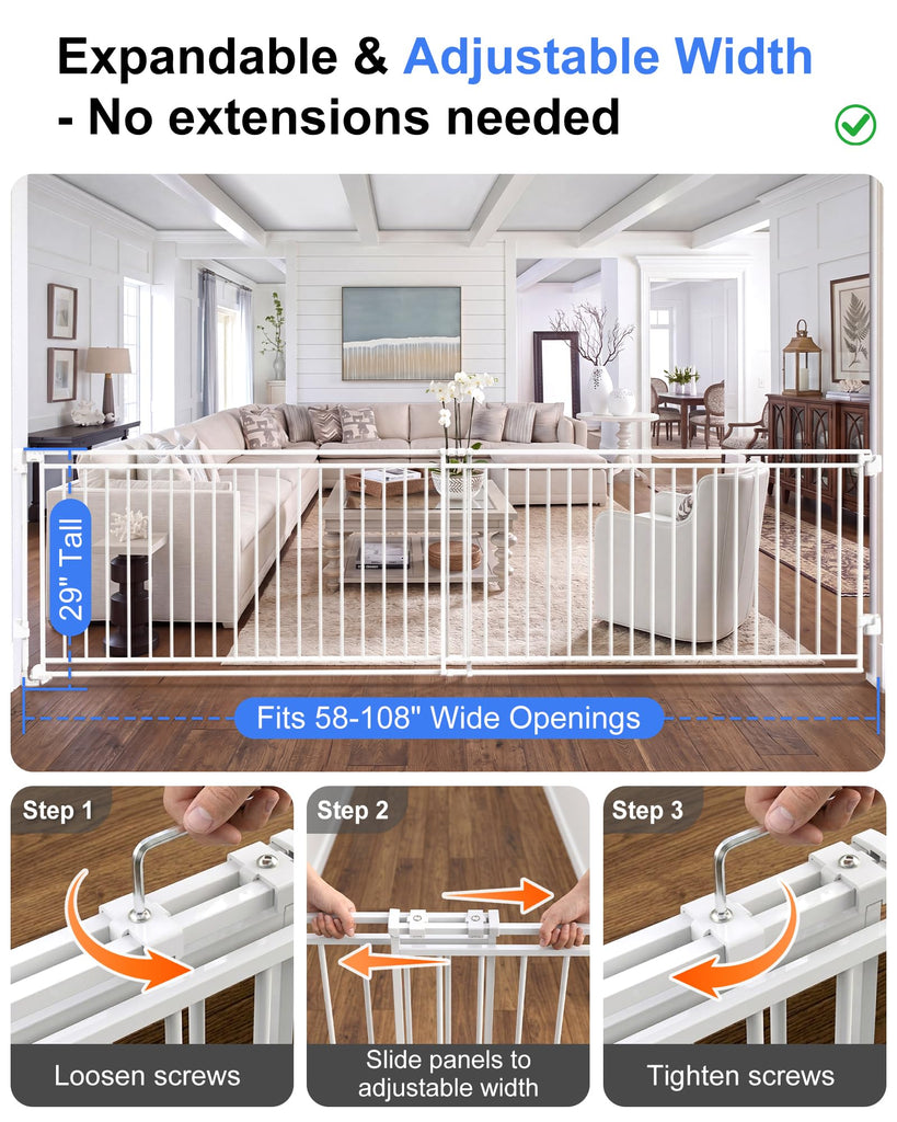 58-108" Extra Wide Baby Gate for Large Opening, Safety Extra Long Dog Gate