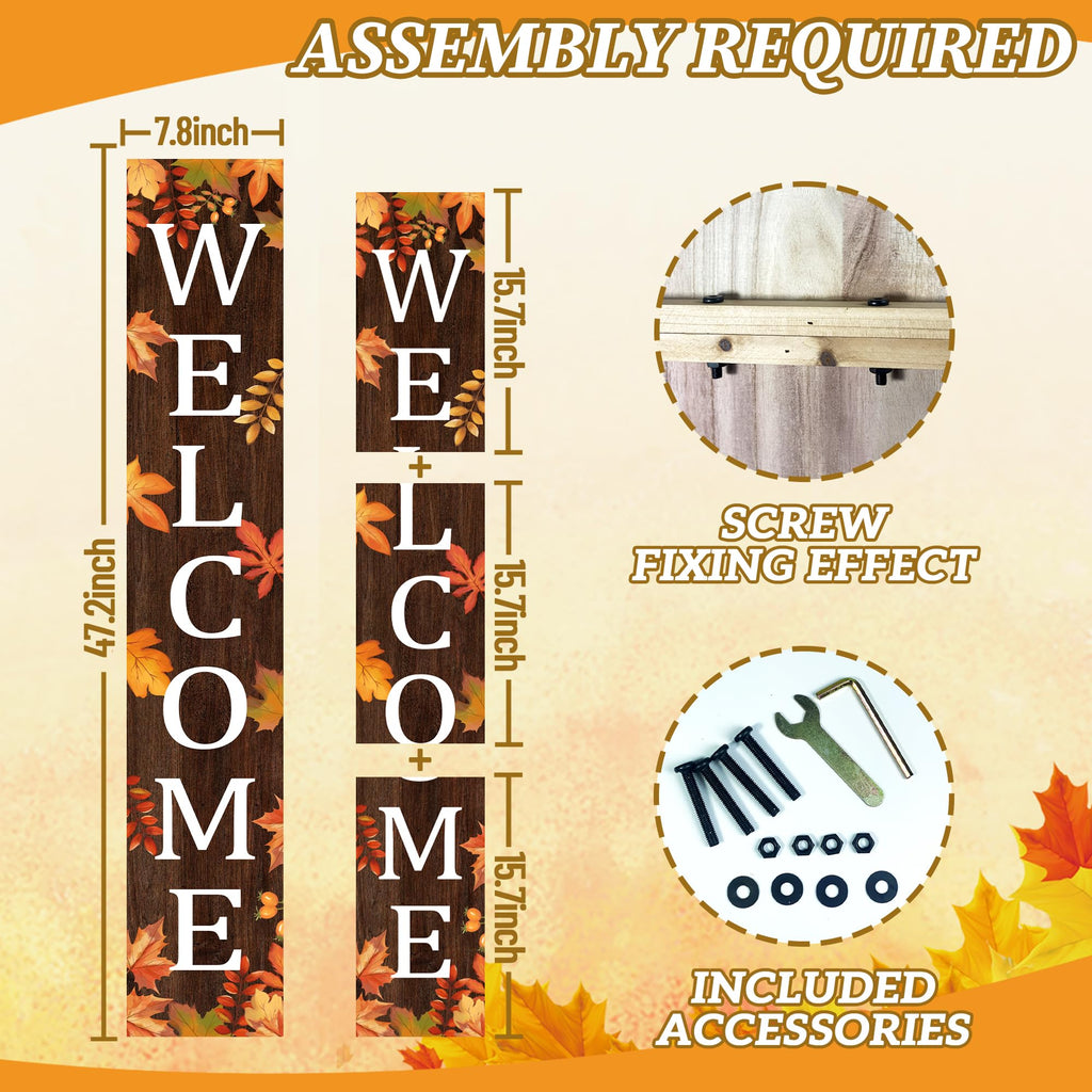 Fall Wooden Porch Sign 47" Autumn Large Welcome Porch Sign for Maple Leaf Sign Home Front Door Yard Party Decor