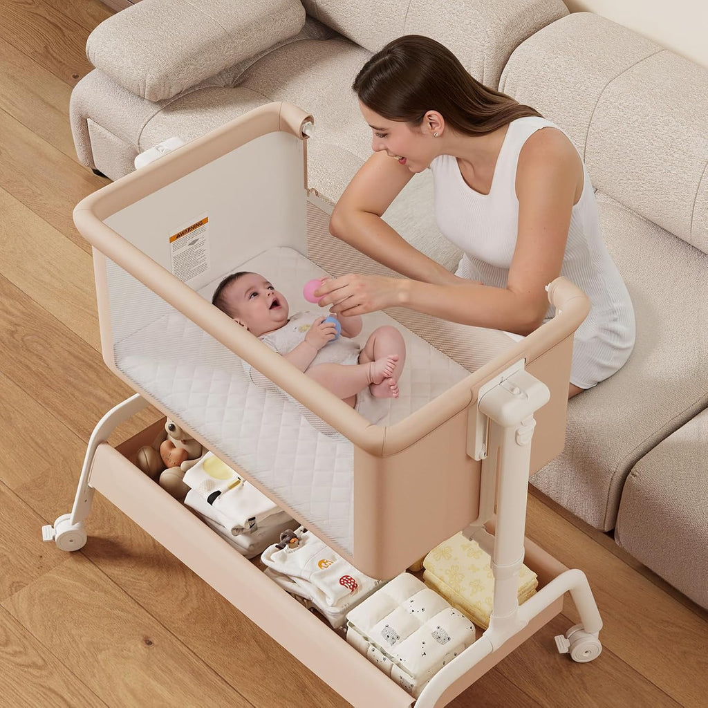 3-in-1 Baby Bassinet, Rocking Bassinet & Bedside Sleeper for Newborn Baby | 6-Level Height, Comfy Mattress