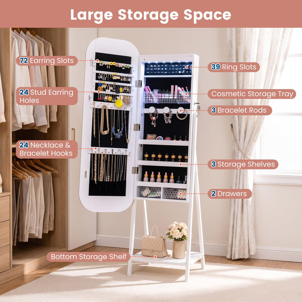 3-in-1 Jewelry Cabinet Standing, Wall Mount & Over the Door, White