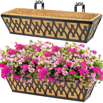 2 Pack 24 Inch Window Boxes Planters Railing Planter Box with Adjustable Brackets for Porch Fence Patio Balcony