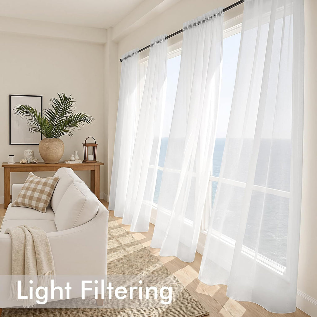4 Panels White Extra Wide Sheer Curtains 59 x 96 Inches
