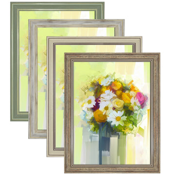 11x14 Picture Frame Set of 4, Display 9x12 Pictures with Mat or 11x14 without Mat, Rustic Farmhouse Picture Frames