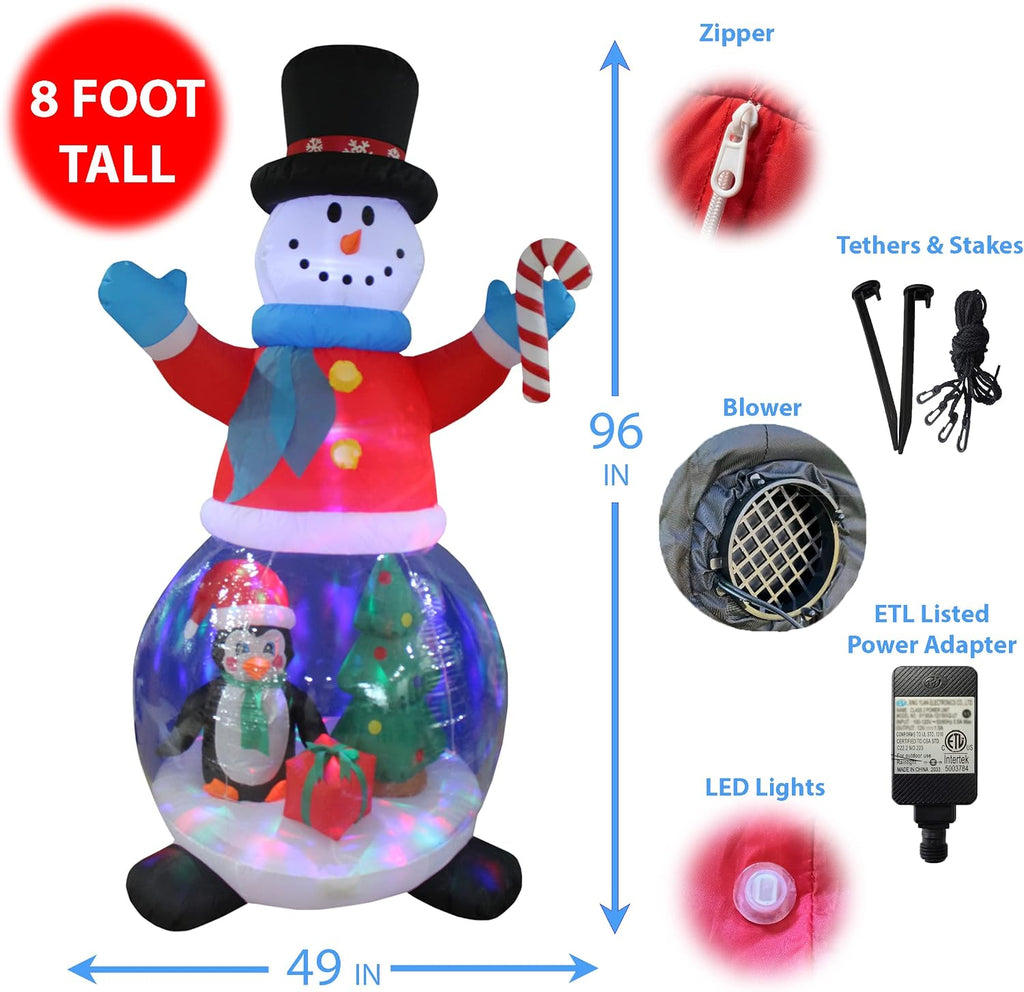 8 FT Christmas Inflatable Snowman Globe with Penguin & Gift Box