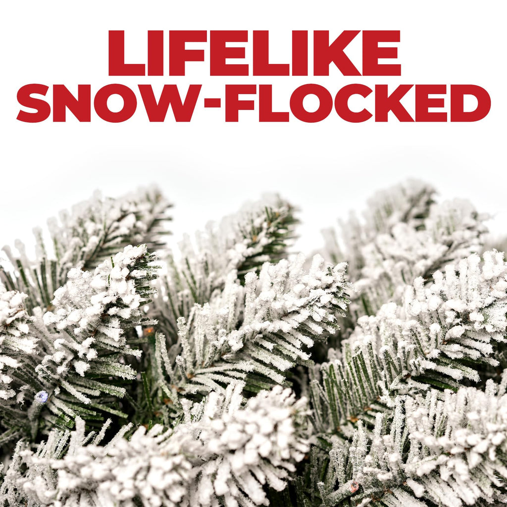 6ft Snow Flocked Pencil Christmas Tree with Remote, Colored LED Lights, Pre-Lit Slim Artificial Skinny Xmas Tree for