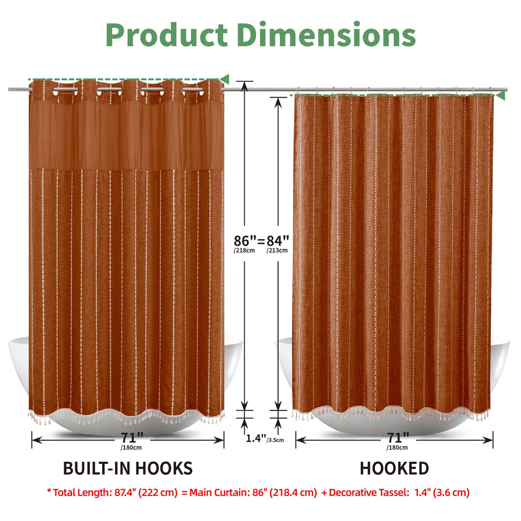 Extra Long No Hook Shower Curtain with Snap-in Liner, 71x86, Orange