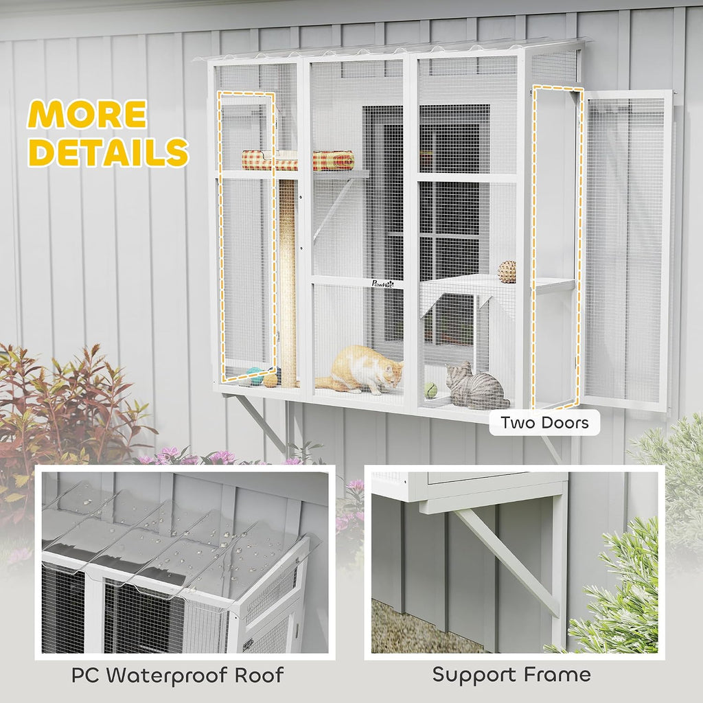 Outdoor Catio for 2-3 Large Indoor Cats 2 Jumping Platforms White