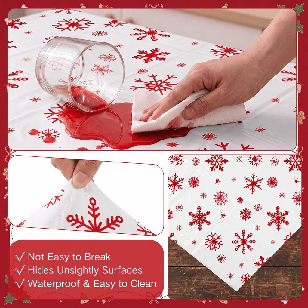 X 54IN Christmas Red Snowflake Tablecloth Roll with Slide Cutter Box