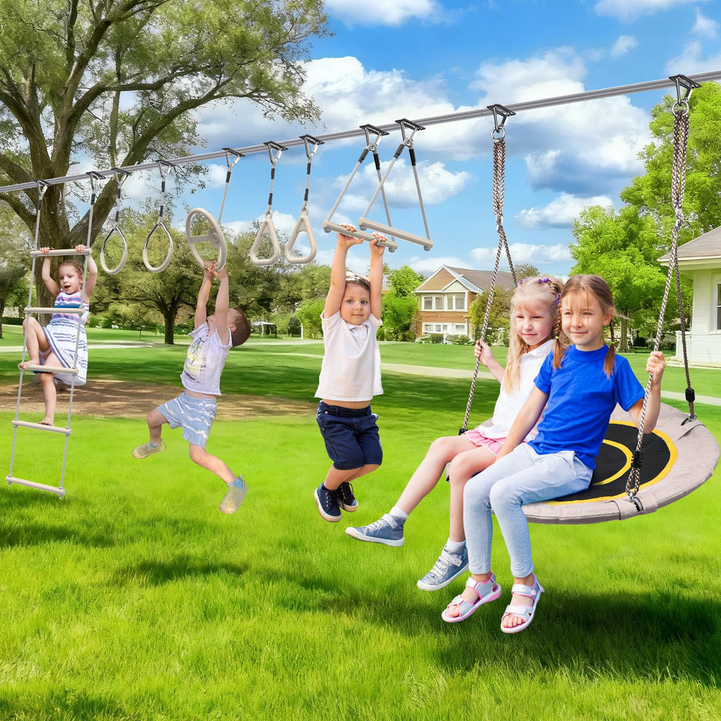 60 ft Ninja Warrior Obstacle Course Swing Set for Kids Outside