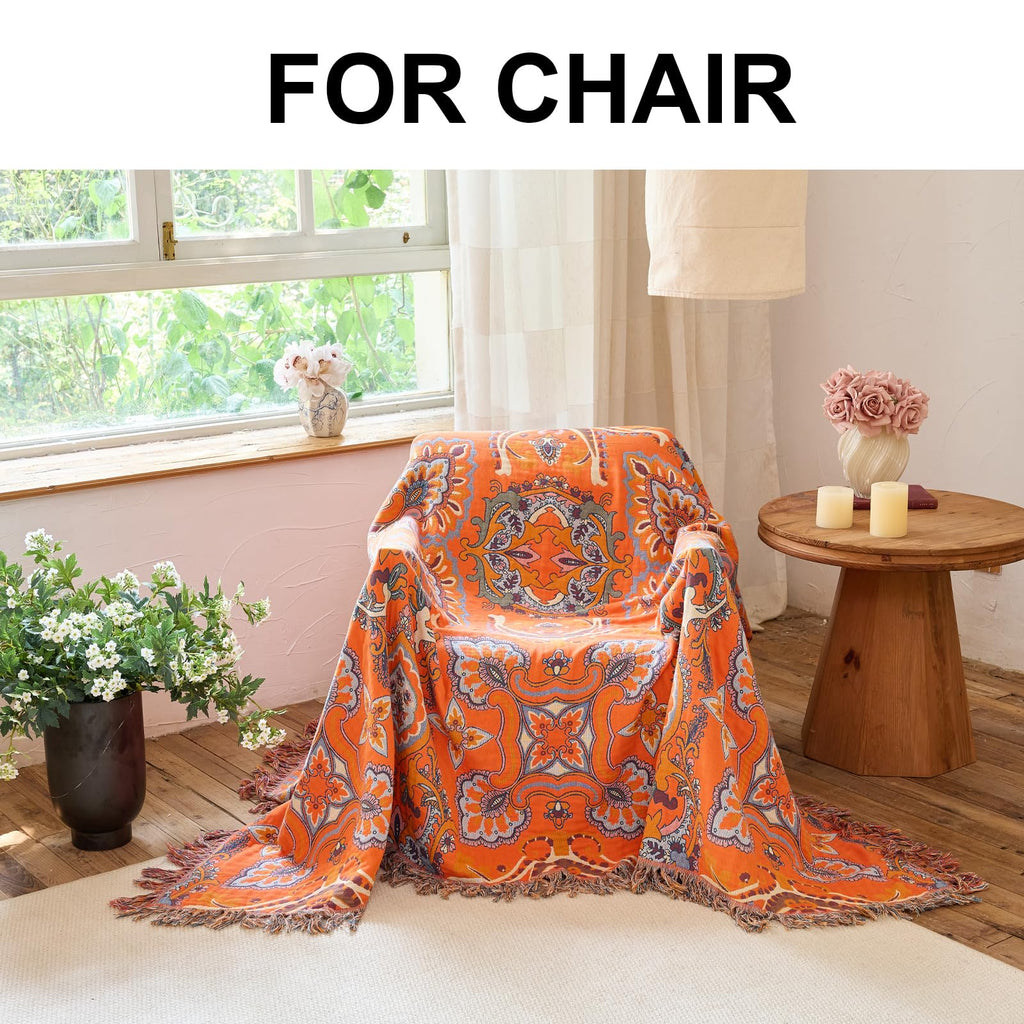 Boho Twin Throw Blanket, 100% Cotton, 60x80 Inches, 1 Piece Soft Lightweight Breathable, Reversible Patterned Tassel