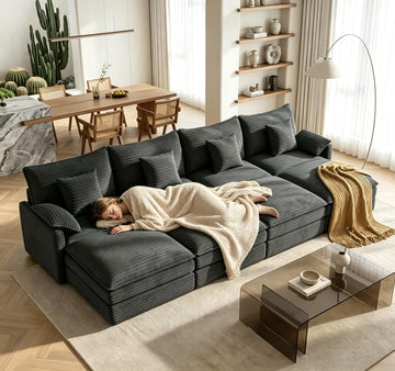 142" Cloud Sleeper Couch Living Room, Sectional Sofabed, Grey