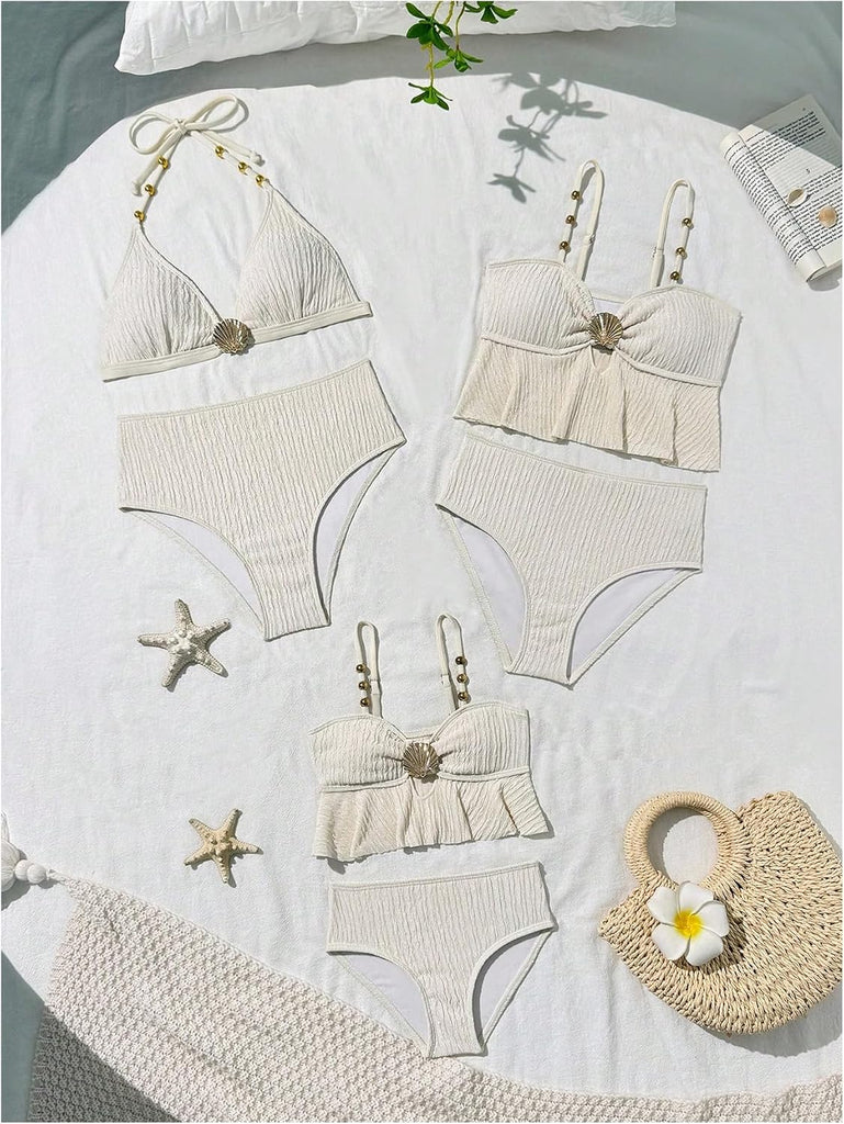 Girl's 2 Piece Bikinis Metallic Shell Swimsuit Bathing Suit