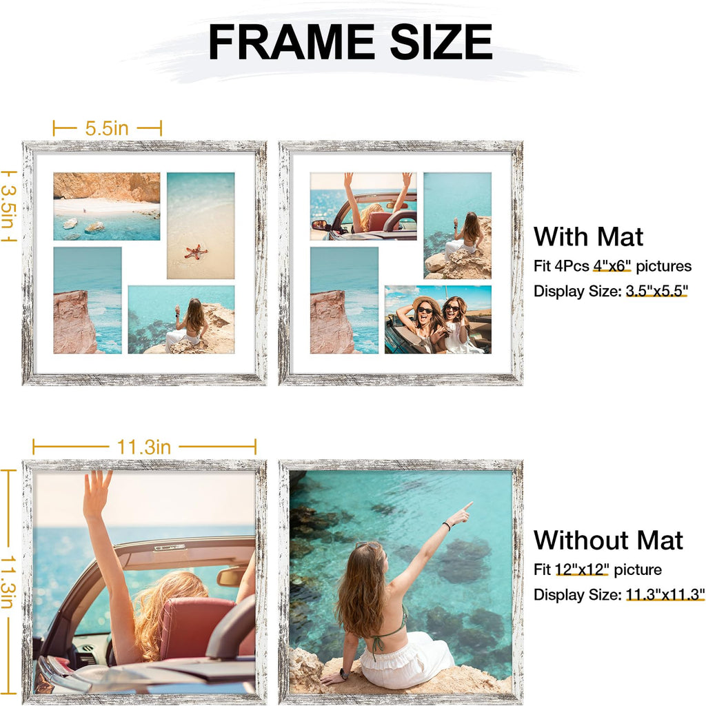 12x12 Collage Picture Frame for Wall Mounting, Distressed White