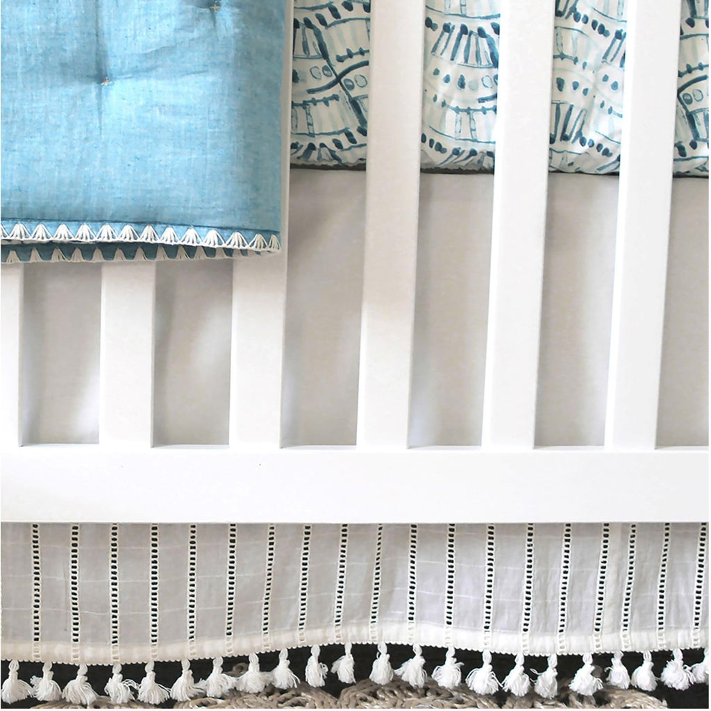 Wrap Around Bed Skirt for Crib, Cotton Crib Skirt for Boy's and Girl's Nursery, White, 28"w x 52"h x 16"d