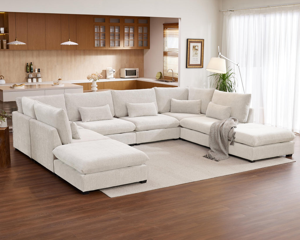 154" Oversize Chenille Modular Sectional Sofa Couches, White