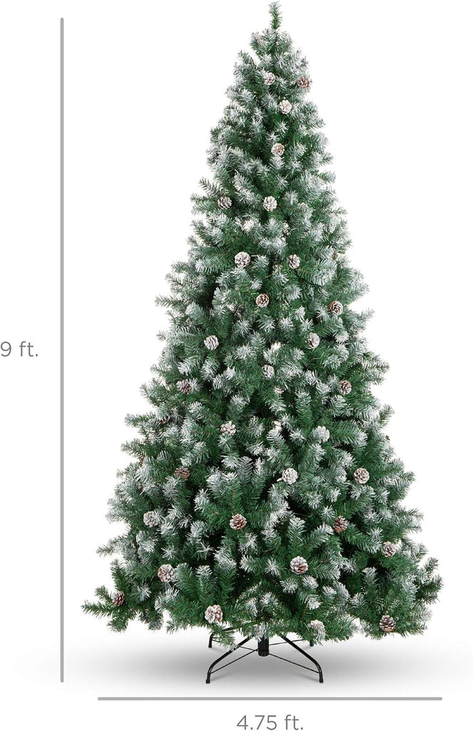 Pre-Decorated Holiday Christmas Tree , Party Decoration w/ 2,028 PVC Branch Tips, Partially Flocked Design, Pine