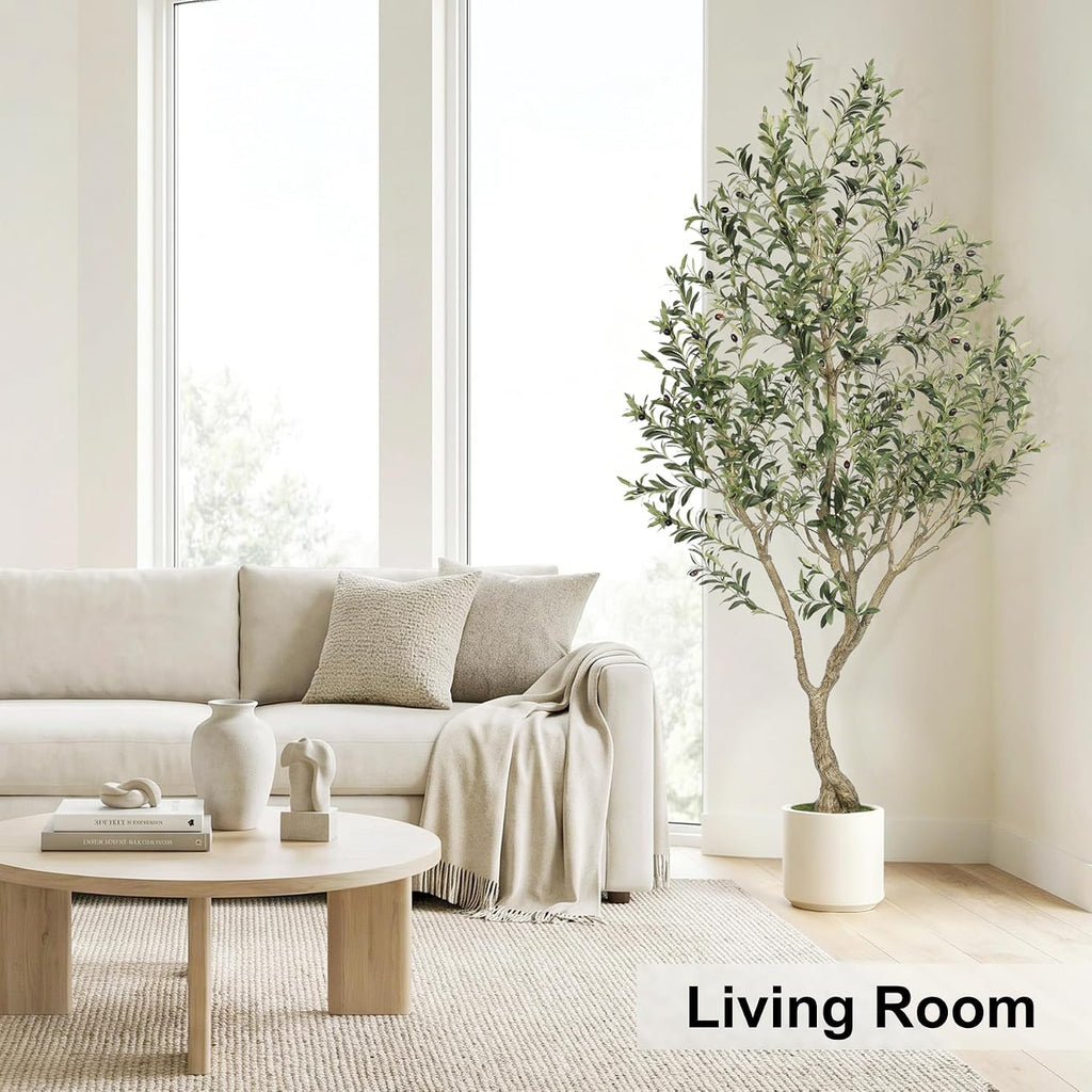 Faux Olive Tree 7ft with Sturdy White Planter, Artificial Olive Tree
