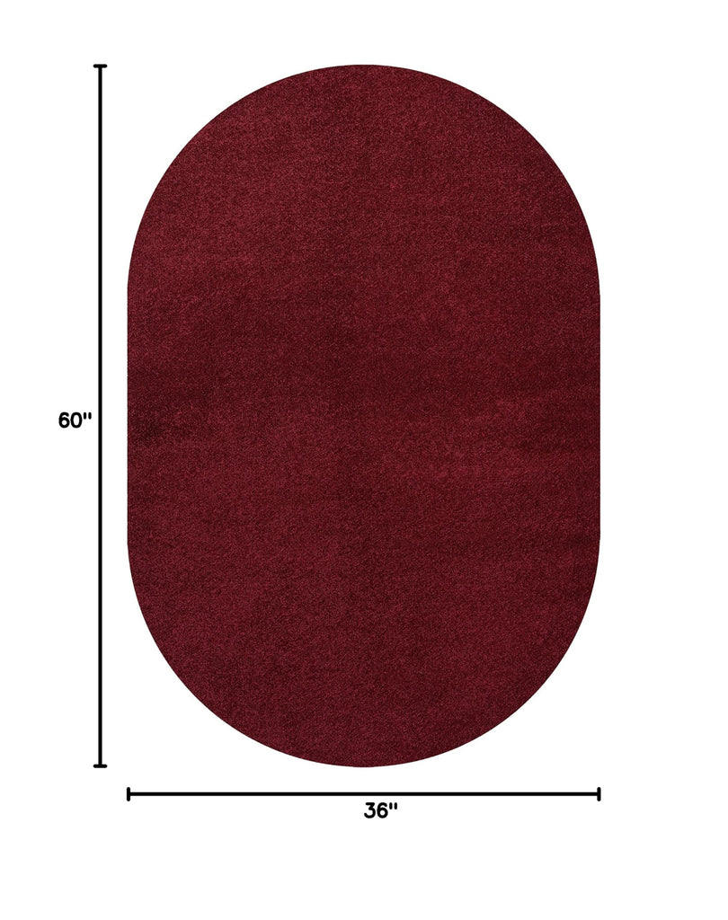 Solid Low-Pile Oval Rug 3X5 Dark Red, Coastal Indoor Rug