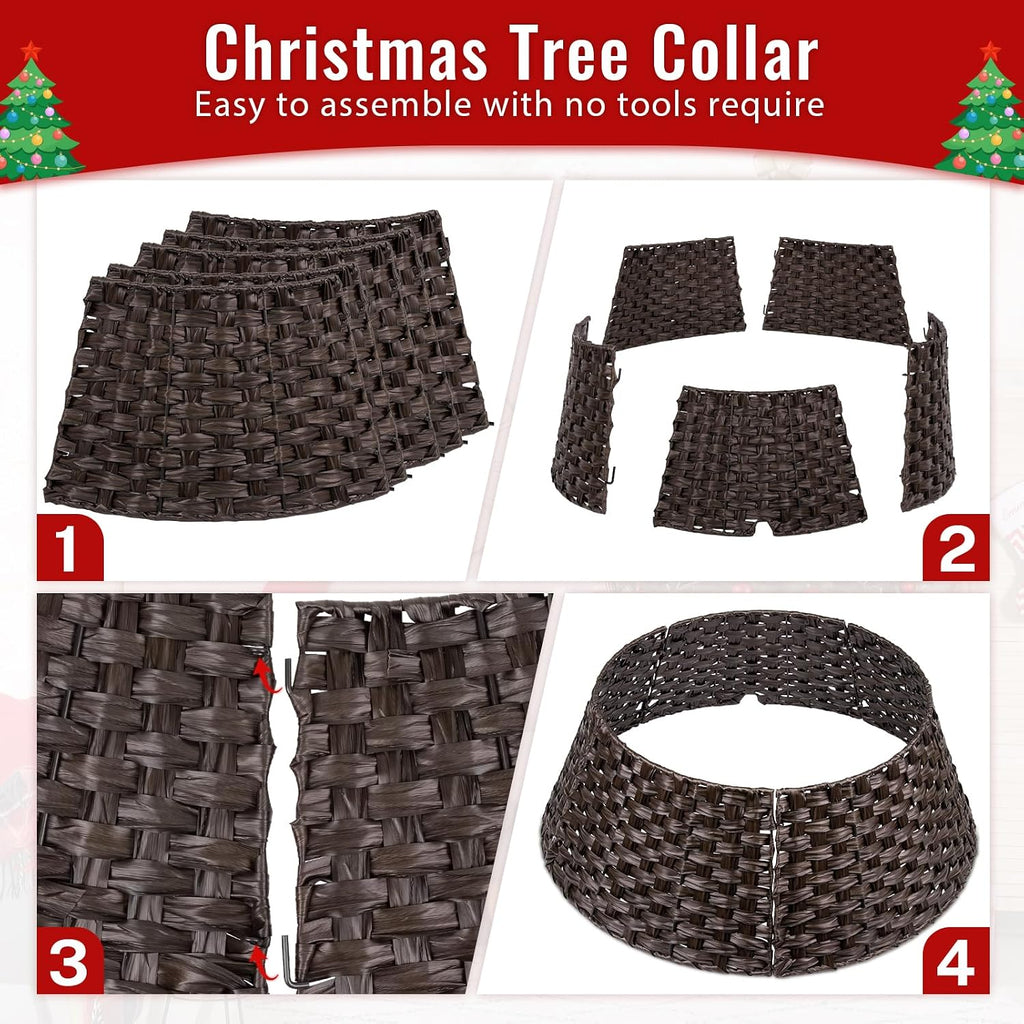 Christmas Tree Collar for 7.5ft Trees, 28" Brown Wicker 4-Piece