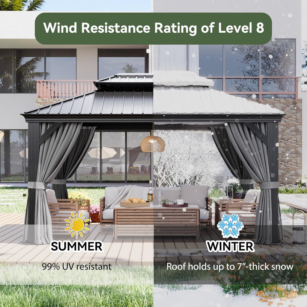 10' X 14' Hardtop Gazebo with Drainage System, Aluminum Outd - Image 6