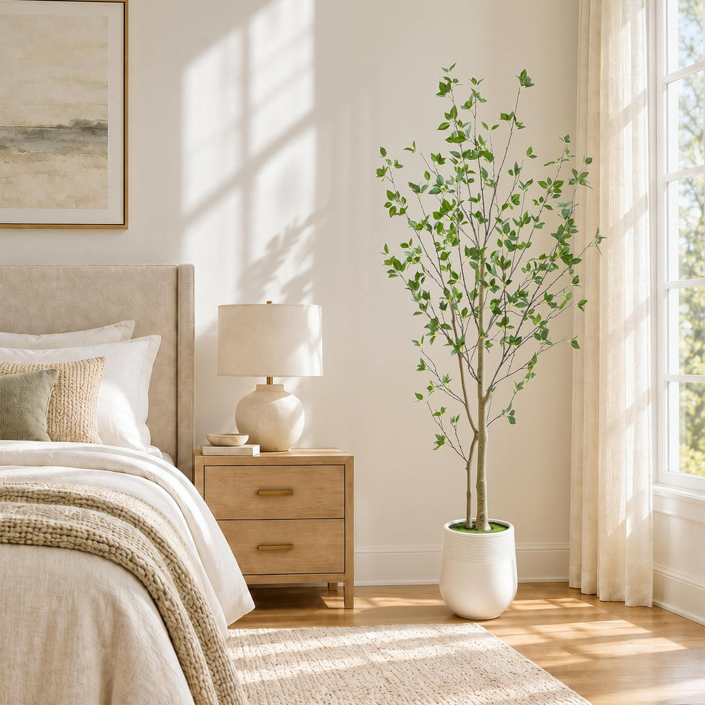6ft Minimalist Artificial Citrus Tree with Large Exquisite Planter, 72in Faux Citrus Tree with Realistic Leaves, Faux