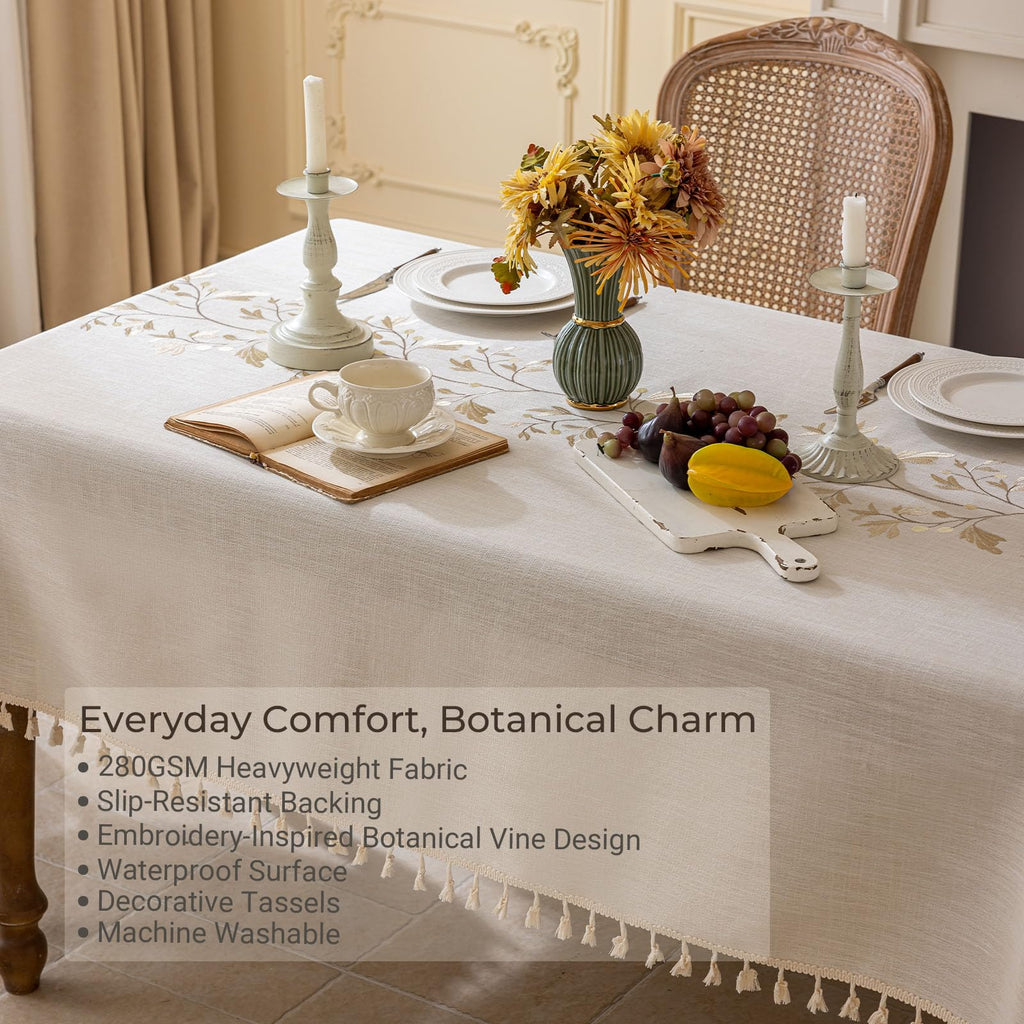 Waterproof Outdoor Rectangular Botanical Vine Tablecloth, 55 x 86 Inch