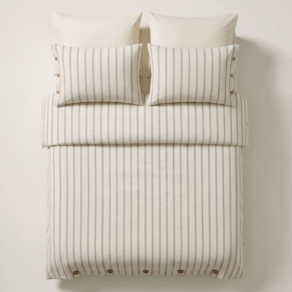 Duvet Cover Set, 100% Turkish Cotton Beige Stripe