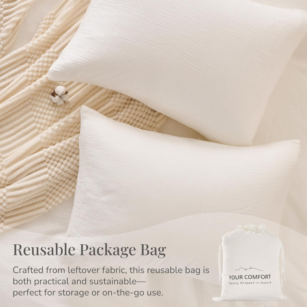 Off White Duvet Cover Queen, 100% Sandwashed Cotton Soft Queen Duvet Cover Set 3 Pieces with Zipper Clousre & Corner