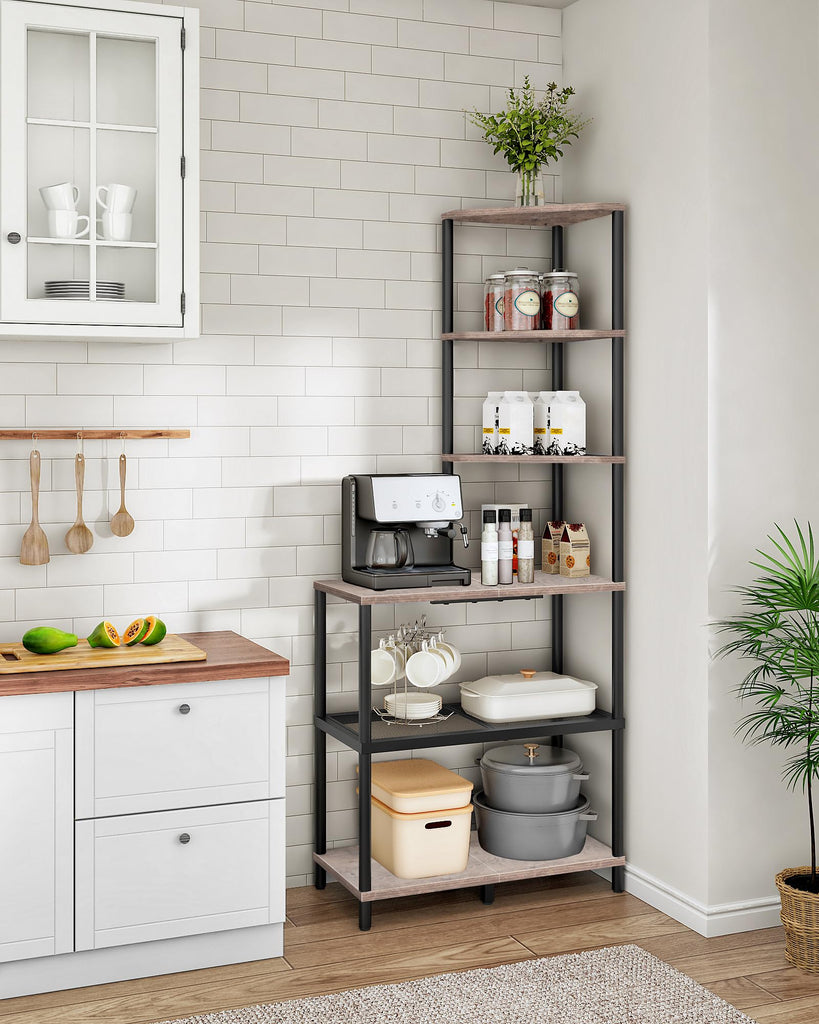 6-Tier Corner Shelf, Industrial Corner Bookshelf with Desk Top, Diamond-Shaped Storage Shelves, Display Stand for
