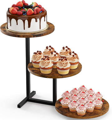 3 Tier Cupcake Tower Stand for 24 Cupcakes, Wooden Tiered Tray Stands, Display Cup Cake Dessert Tower for Party