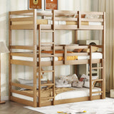 Twin Over Twin Over Twin Triple Bunk Bed for Kids,3 Bed Bunk Beds for 3,Solid Wood Twin Triple Bunk Bed with Two