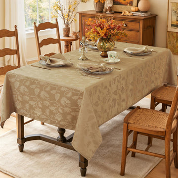 Gold Jacquard Fall Thanksgiving Tablecloth Rectangle, 52"x70"