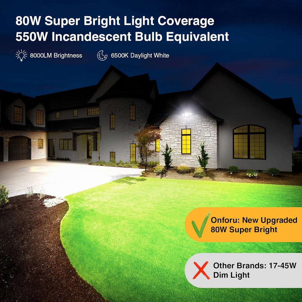 80W LED Dusk to Dawn Flood Lights,8000LM White Exterior Security Outdoor Lighting,IP65 Waterproof Outdoor 3