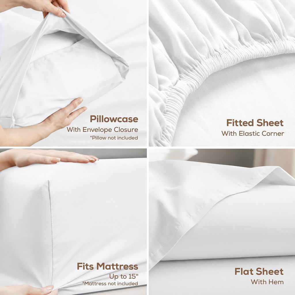 Queen Sheet Set - 4 Piece Bed Sheets, Soft and Breathable Microfiber, Includes 1 Fitted Sheet, 1 Flat Sheet and 2