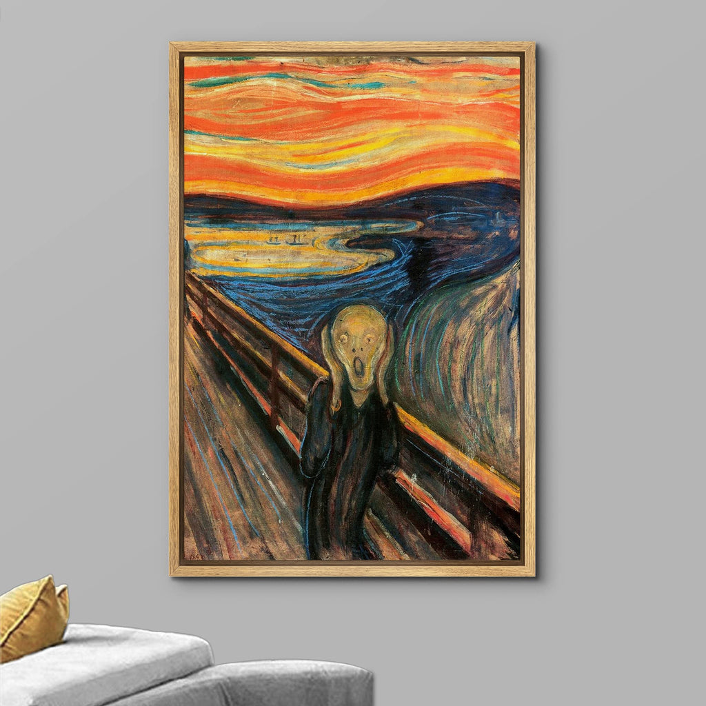 Framed Canvas Print Wall Art The Scream by Edvard Munch People Historic Illustrations Fine Art Traditional Scenic