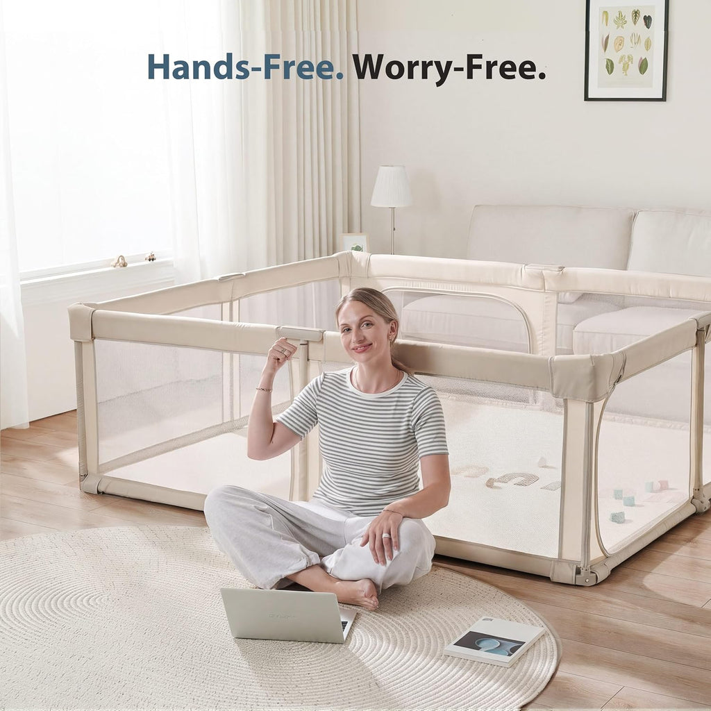 Baby Playpen Portable, Pre-Assembled Play Pen 71x79 Large Foldable Playpen for Babies and Toddlers, Sturdy and Safe