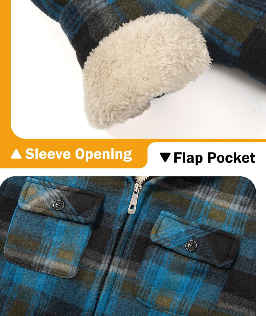 Boys Fleece Jacket with Hood Unisex Child Sherpa Lined Zip Up Warm Coat Hooded Sweatshirt Outerwear