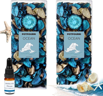 Potpourri Bowl Filler with Essential Oil, Ocean Scent Dried Flower Bag - Set of 2