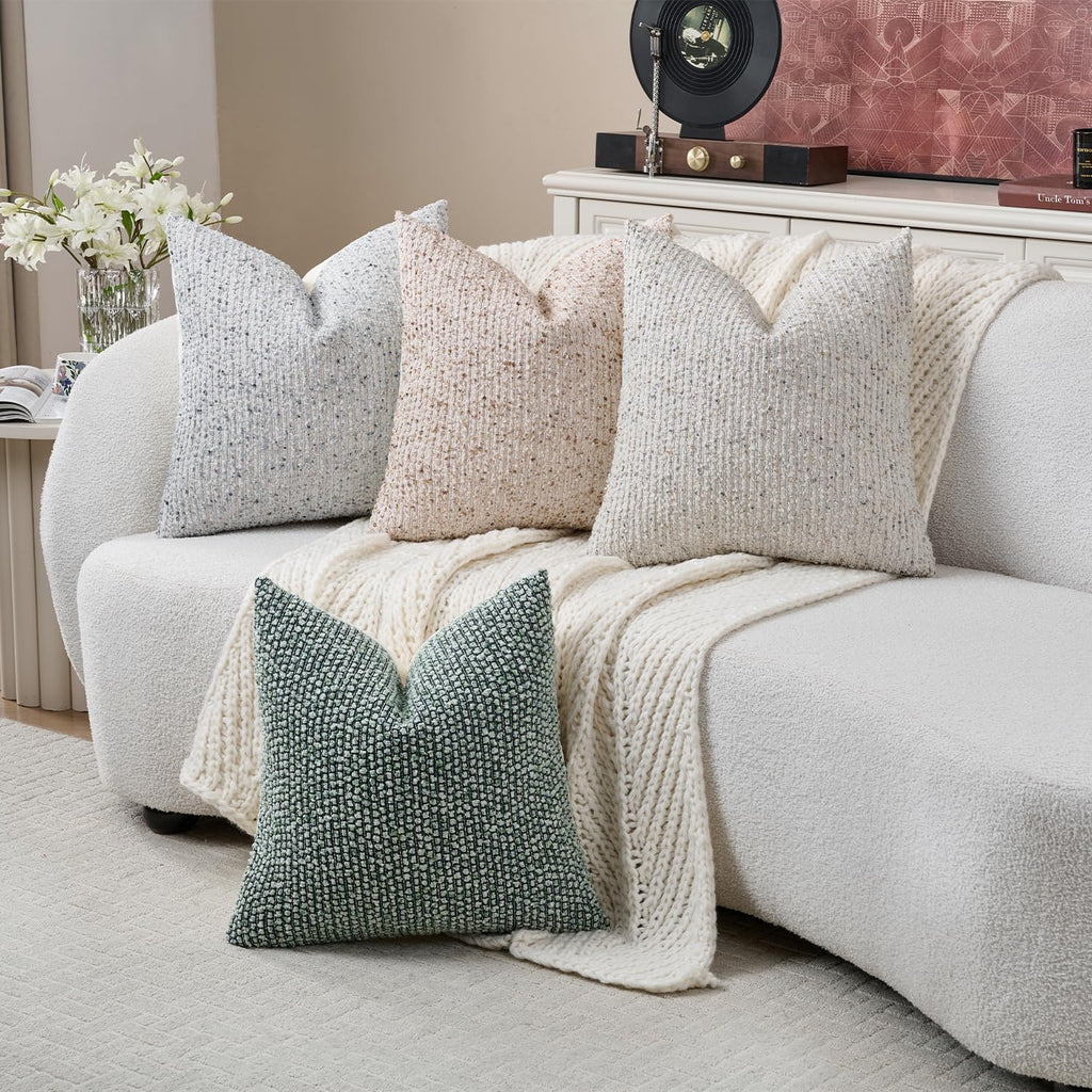Striped Euro Sham Pillow Covers 26x26 Set of 2 Beige Textured Boucle Chic Morden Boho Accent Farmhouse Square