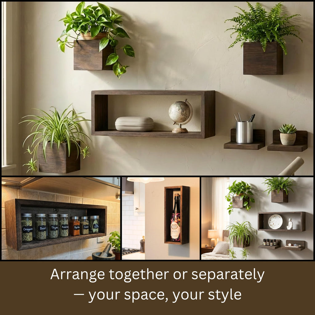 LaLaGreen Wood Planter Box for Indoor Plants (6 Pack) Hanging Wall Planters
