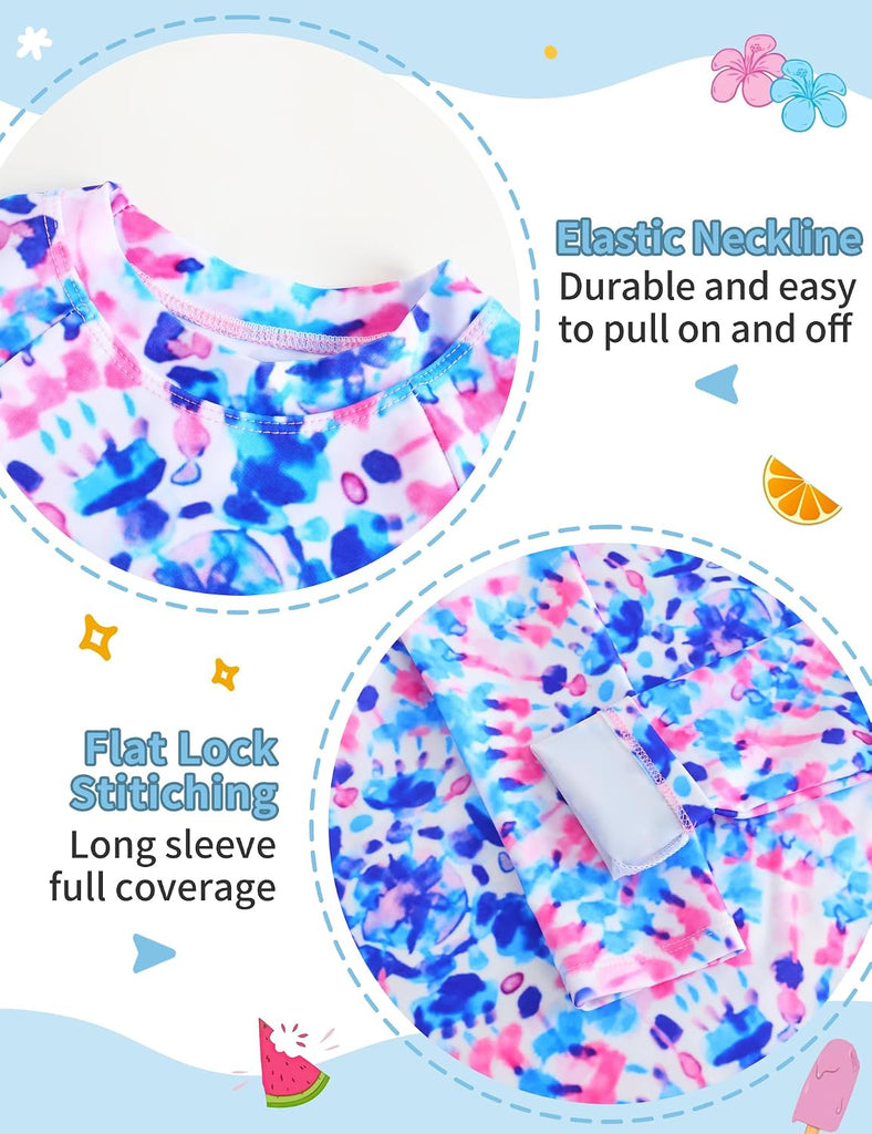 Girls Swimsuit Long Sleeve Rash Guard Sets UPF 50+ Two Piece Bathing Suits