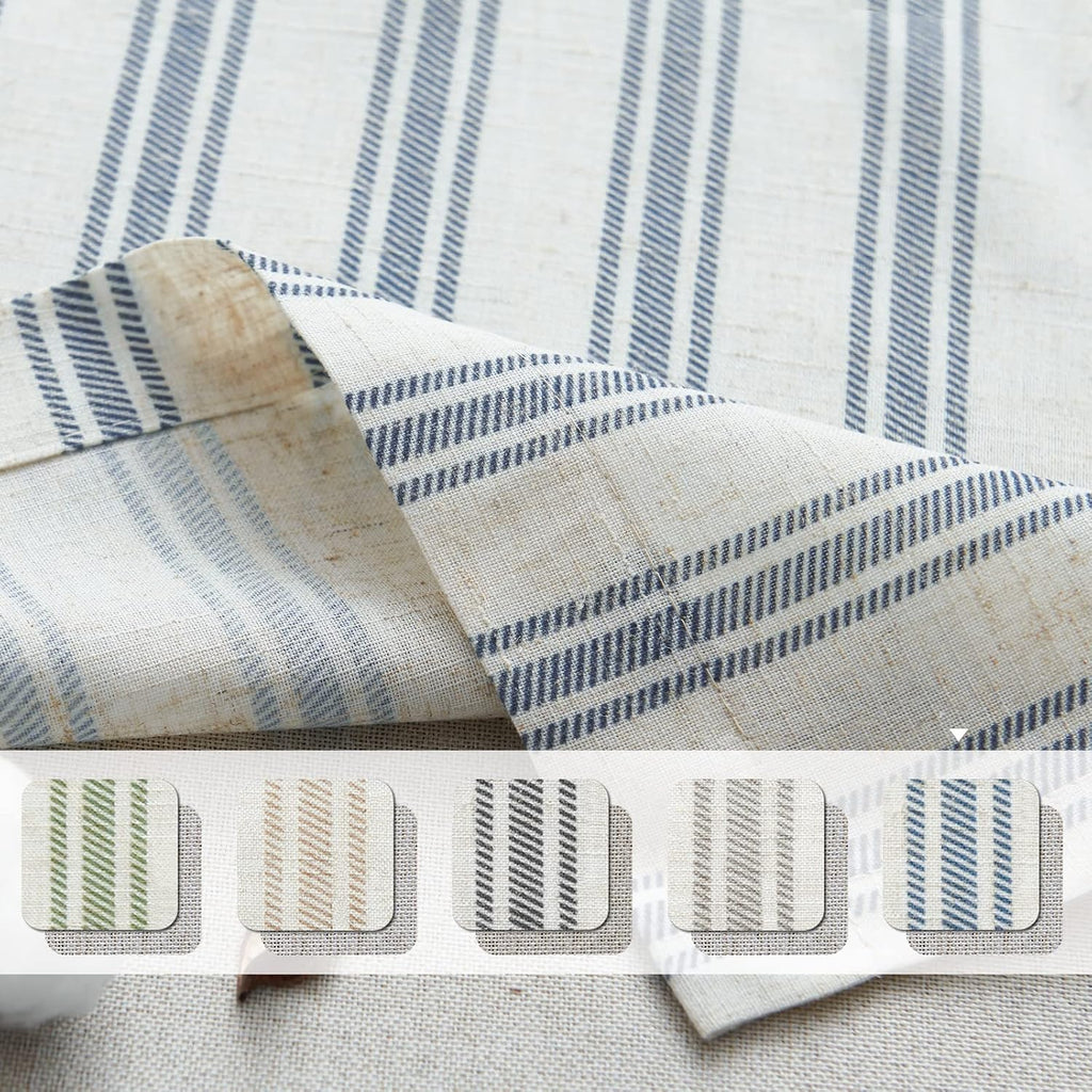 Blue Striped Linen Valance, 50" W x 18" L, Farmhouse Window Valance, Blue on Beige