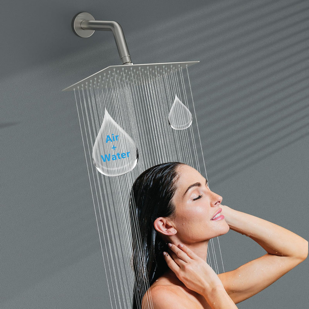 Rain Shower Heads High Pressure, Rainfall Showerhead Fixed Mount, 6 Inch Large Square High Flow Shower Head (Brushed