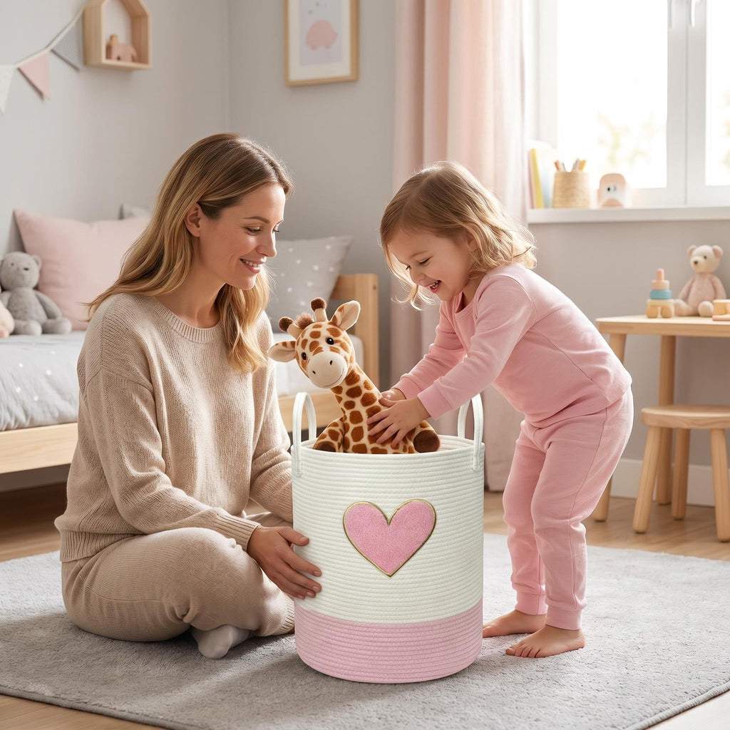 Pink Laundry Hamper, Tall Large Storage Basket