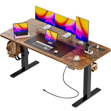 55 x 28 Large Electric Standing Desk with 4 AC Outlets, Type-C Port, Height Adjustable Computer Desk, 27.6" Deep