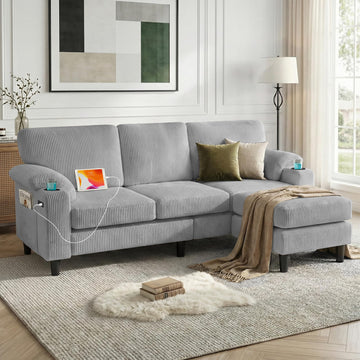 80" L-Shaped Sectional Sofa with Movable Storage Ottoman, LightGray