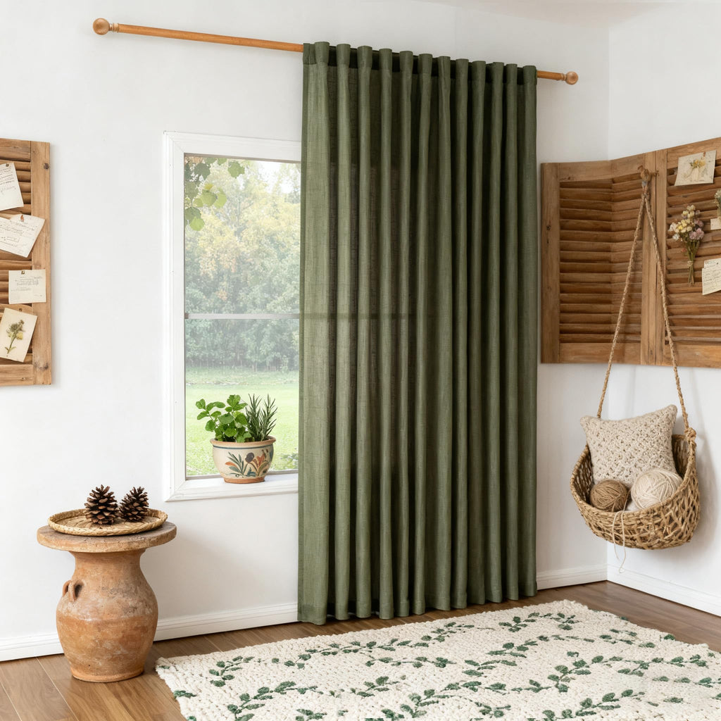 Living Room Curtains 90 Inches Long Farmhouse Light Filtering Privacy Curtain Drapes, Linen Look Texture Fabric