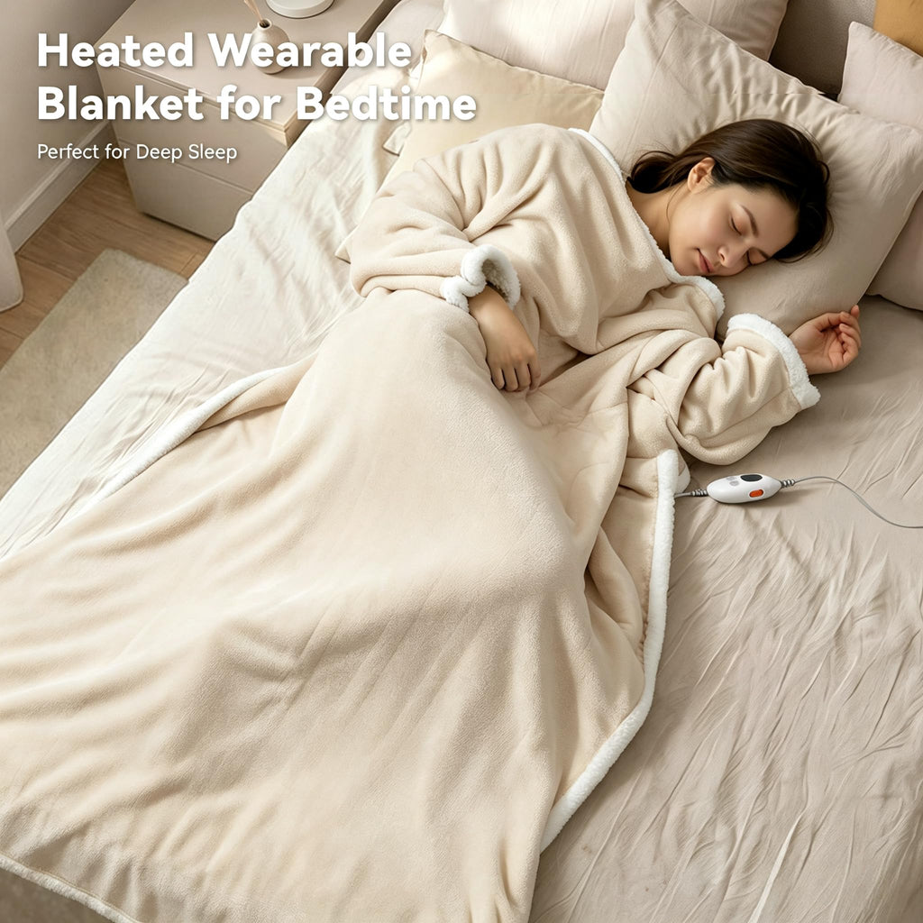 Heated Blanket 50"x70"- Cozy Warm Electric Throw(Beige)